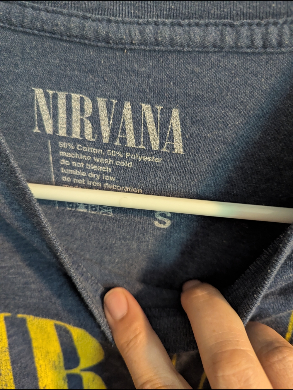Nirvana Short Sleeve Graphic Tee in Charcoal with Yellow Logo - Picture 2 of 6